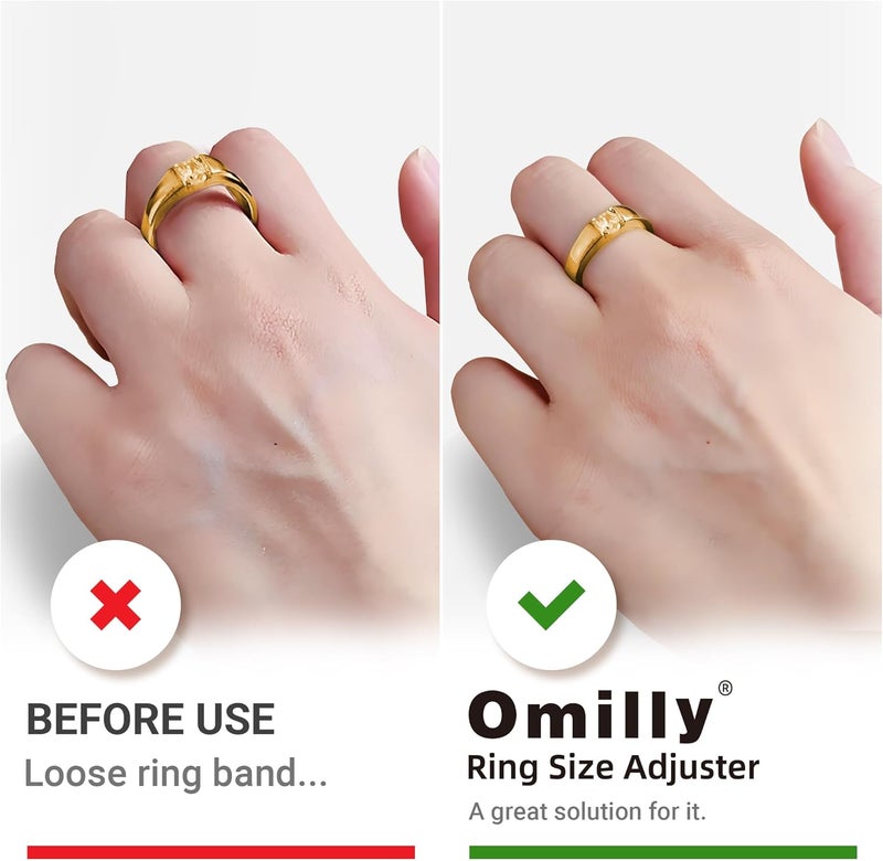 Omilly Filled Metal Ring Guard for Loose Rings, Invisible Ring Size Adjuster, Fits Ring Width 1.3mm-10mm, Easy to Use, 8 Pack with 4 Sizes, Secure Fit for Women & Men-Golden - Image 3
